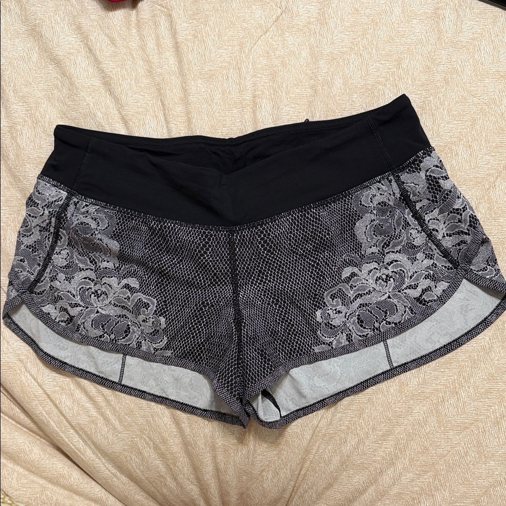 lululemon athletica Black and Gray Floral Athletic Shorts